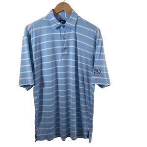 FootJoy Striped Polo Shirt Mens Blue White Stretch Embroidered Sz M